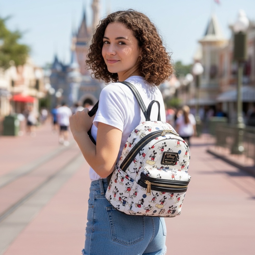 Loungefly Disney Character Print Backpack - White and Black